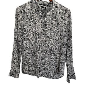 Monoprix Femme Floral Black and White 100% silk Blouse size 38